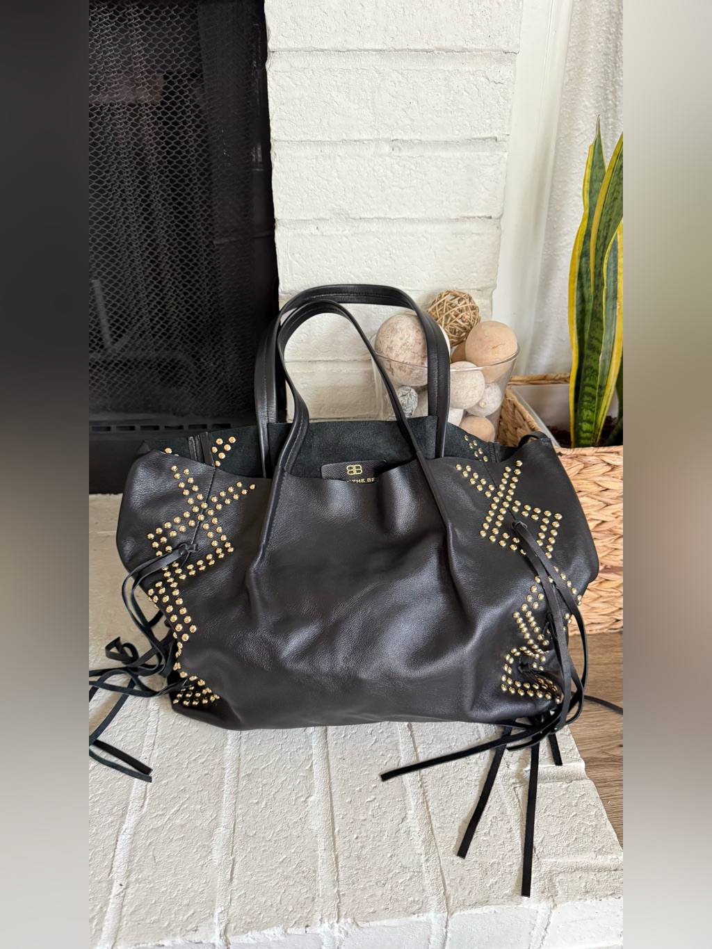 Blow The Belt Black Leather Studded Fringe Tote Bag Large Shoulder Bag Boho West